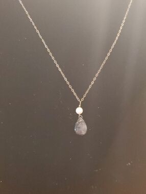 Sterling Chain Lapis Teardrop Faux Pearl Necklace